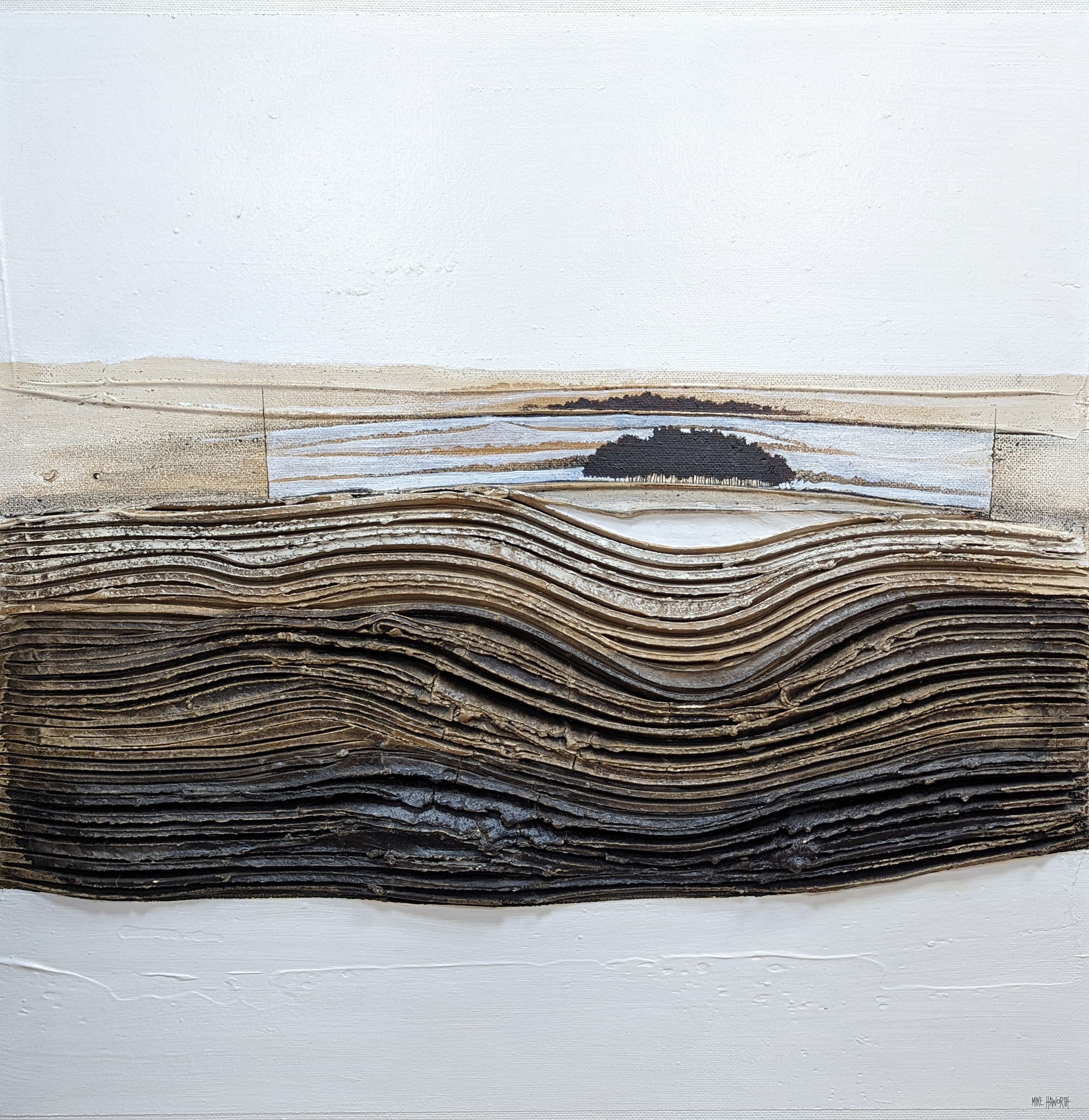 Mike Haworth, mixed media on panel, 'Small wood near Macclesfield', signed, 81 x 81cm